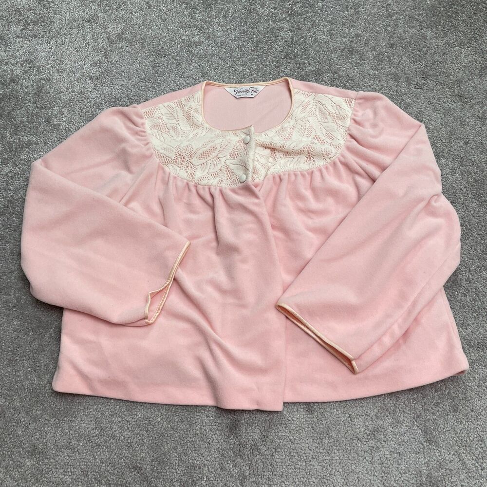 Vanity Fair Vintage Soft Cardigan Sweater Womens Medium Pink Lace Button Casual
